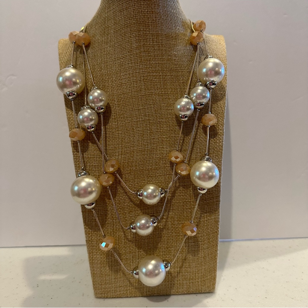 Nwt Sophia Kate Necklace Earrings Silver Tone W Big Faux Pearls Pink Bead 18$